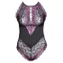 Cottelli Plus Size - krajkové body s květinovým vzorem - černá/fialová - 3XL