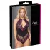 Cottelli Plus Size - krajkové body s květinovým vzorem - černá/fialová - 4XL
