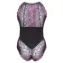 Cottelli Plus Size - krajkové body s květinovým vzorem - černá/fialová - 4XL