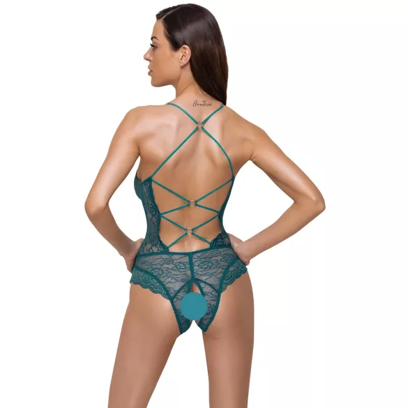 Cottelli - otevřené krajkové body s šněrováním - zelené - M