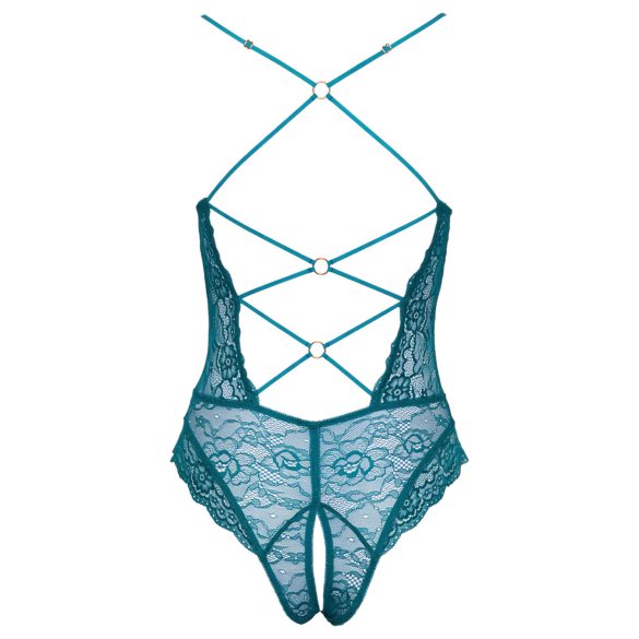 Cottelli - otevřené krajkové body s šněrováním - zelené - XL