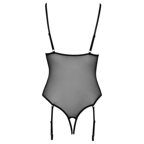 Cottelli - body s podvazky - krajkové, otevřené - černé - L