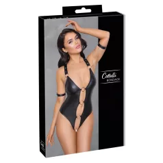   Cottelli Bondage - lesklé otevřené body s kroužky - černé