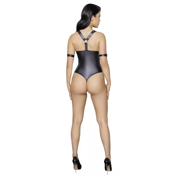 Cottelli Bondage - lesklé otevřené body s kroužky - černé - XL