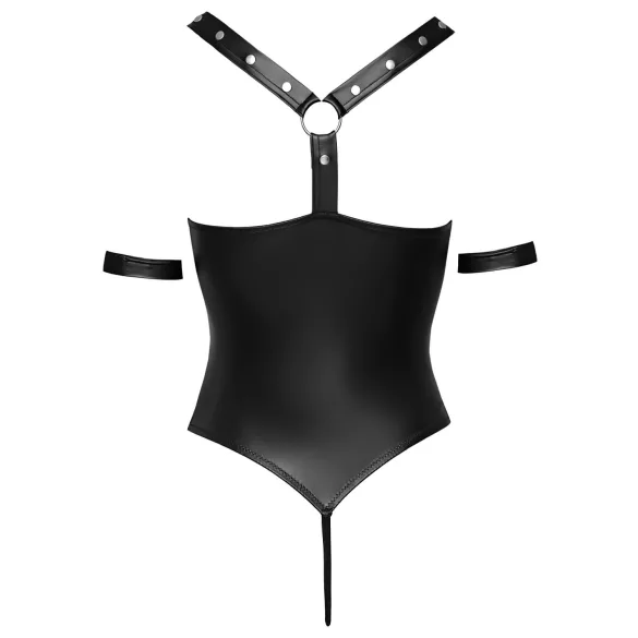 Cottelli Bondage - lesklé otevřené body s kroužky - černé - XL