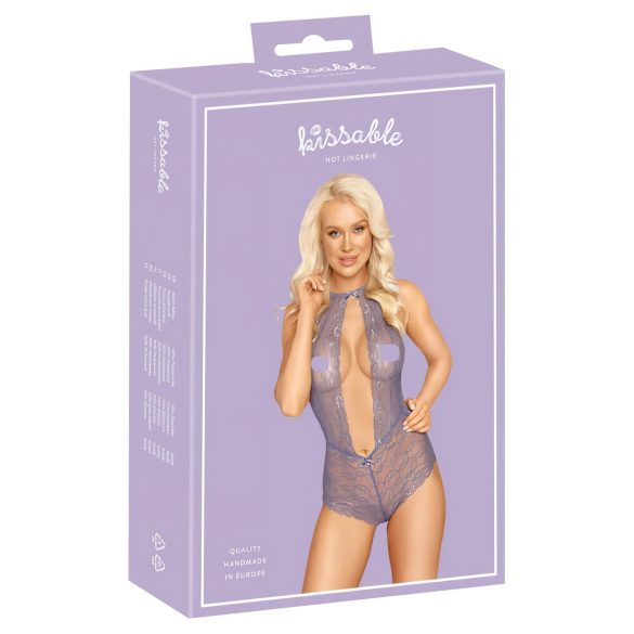 Kissable - krajkové body s límečkem na krk - fialová