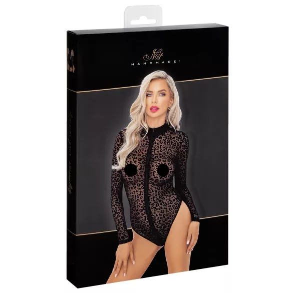 Noir - leopardí vzor, dlouhý rukáv body (černé)
