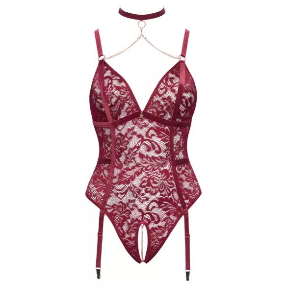 Cottelli Curves - krajková body s řetízkem - červená