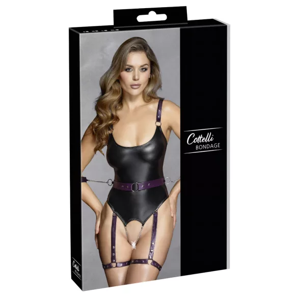 Cottelli - otevřený bondage body s pouty - černá