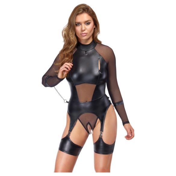 Cottelli Bondage - průhledný top s pouty - černý - M