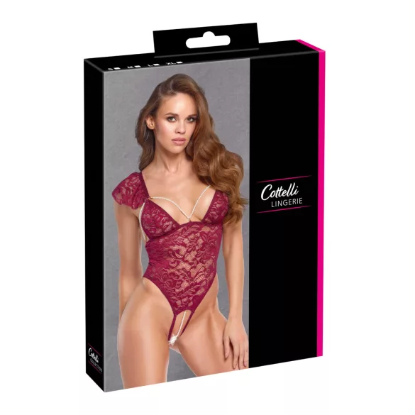Cottelli - krajkový body s perlami - červený - M