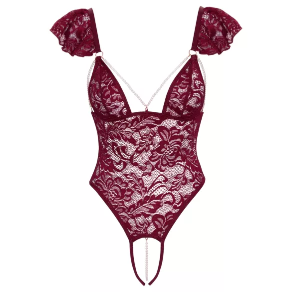 Cottelli - krajkový body s perlami - červený - M