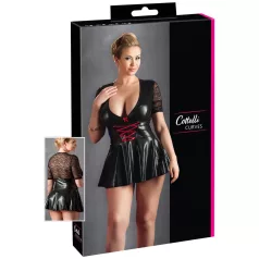   Cottelli Plus Size - lesklé šaty - červený korzet - černé - XXL