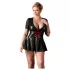Cottelli Plus Size - lesklé šaty - červený korzet - černé - XXXXL