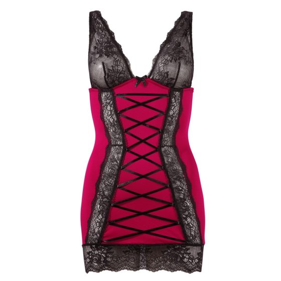 Cottelli – exkluzívne šaty s korzetom a čipkou (červený-čierny)