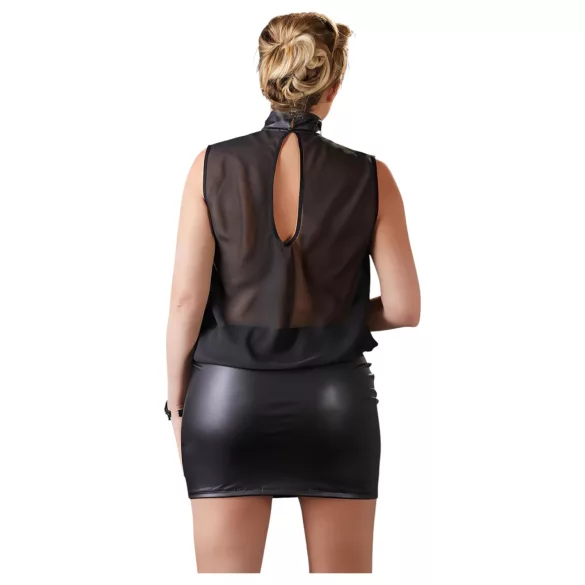 Cottelli Plus Size - lesklé šifonové šaty - černé