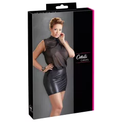   Cottelli Plus Size - lesklé šifonové šaty - černé - 3XL