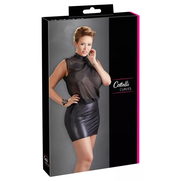 Cottelli Plus Size - lesklé šifonové šaty - černé - 4XL
