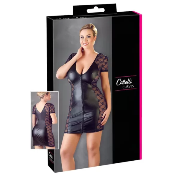 Cottelli Plus Size - krajkové šaty s mašlí - černé - 4XL