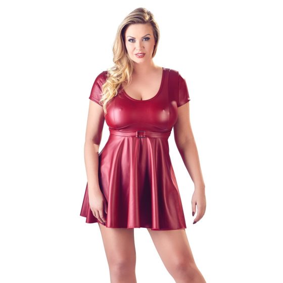Cottelli Plus Size - mini šaty áčkového střihu (vínová) - XL
