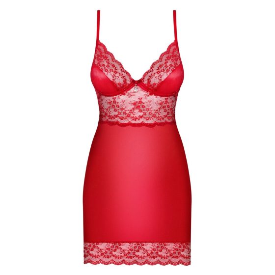 Obsessive Lovica - krajková noční košilka s tangy (červená) - L/XL