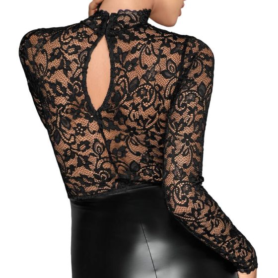 Noir - krajkový top, lesklé šaty (černé) - XL