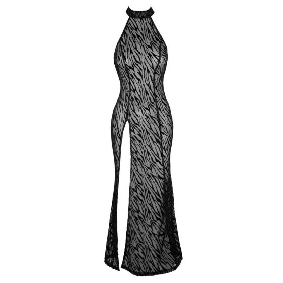 Noir - dlouhé šaty s tygřími pruhy a zapínáním vpředu (černé)