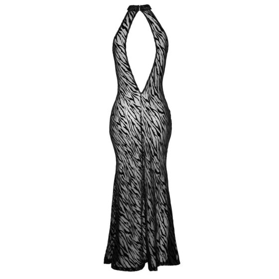 Noir - dlouhé šaty s tygřími pruhy a zapínáním vpředu (černé)