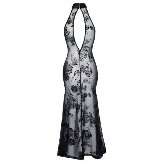Noir - průsvitné květinové dlouhé šaty (černé)
