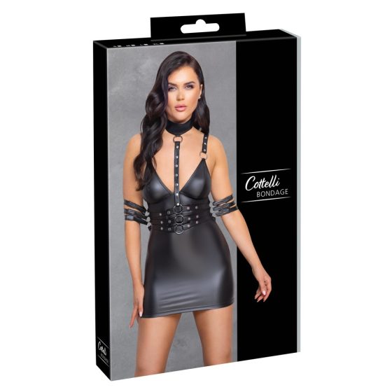 Cottelli Bondage - Lesklé mini šaty s výstřihem (černé)