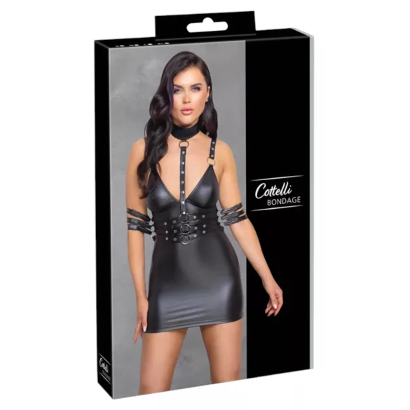 Cottelli Bondage - lakované minišaty na krk - černé