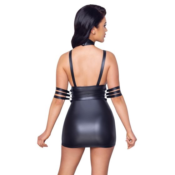 Cottelli Bondage - Lesklé mini šaty s výstřihem (černé)