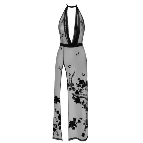 Noir - průsvitné maxi šaty s květinovým potiskem (černé)