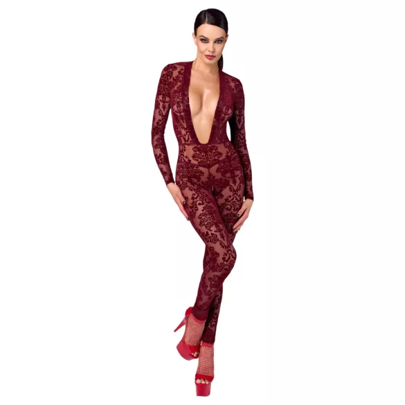 Noir Kink Royal - průsvitný catsuit - červená - M