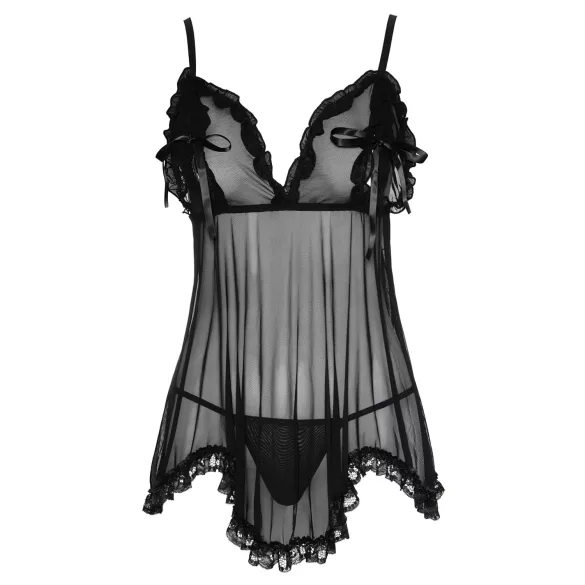 Cottelli - babydoll košilka - volná, s volánky - černá - XXL