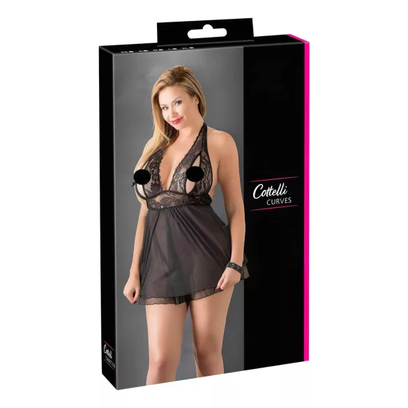 Cottelli Plus Size - babydoll s krajkou - černá - plus size