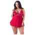 Cottelli Plus Size - babydoll s krajkou - červená, plus size - XL
