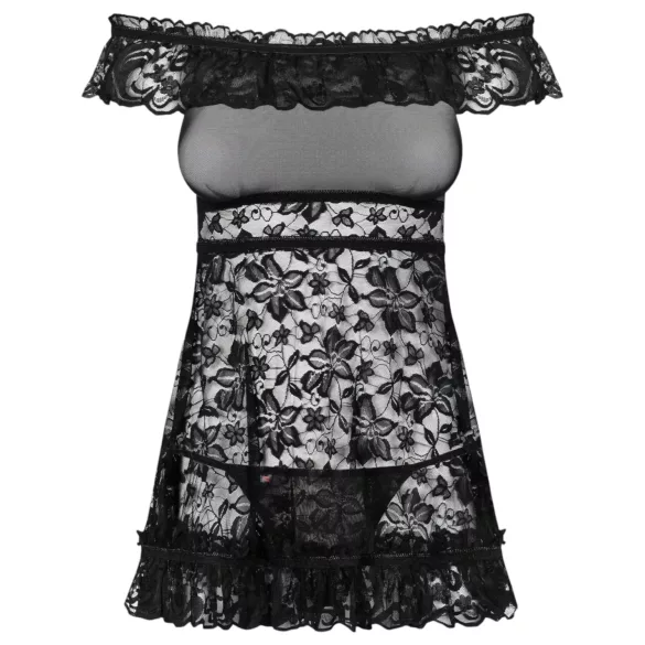 Obsessive - babydoll s volánky a tanga - černá - L/XL