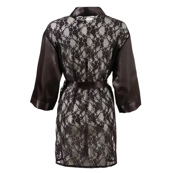Cottelli - saténový krajkový krátký župan - černý - L/XL