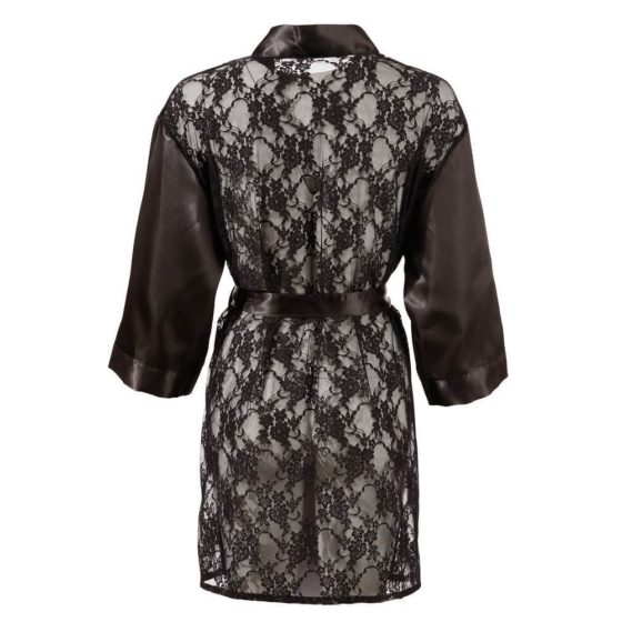 Cottelli Collection - krátké, saténově-krajkové kimono (černé) - L/XL