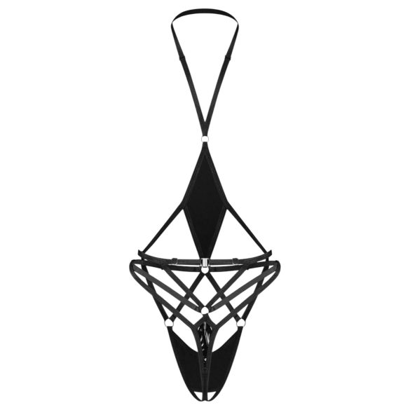 Obsessive Keira Lise - otevřený body s pásky - černá - L/XL