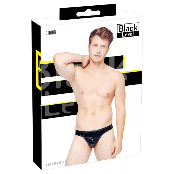 Black Level - pánská tanga - klasická - lesklý lak - černá - L