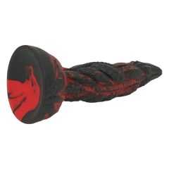   OgazR Hell Dong - drážkované dildo s lepicími polštářky - 20 cm (černo-červené)