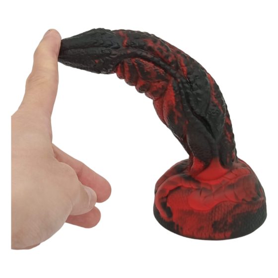 OgazR Hell Dong - drážkované dildo s lepicími polštářky - 20 cm (černo-červené)