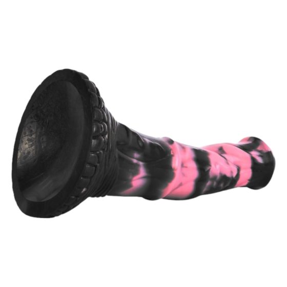 Bad Horse - Silikonové dildo s koňským náčiním - 18 cm (černo-růžové)