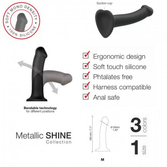 Strap-on-me Metallic Shine M - dildo vhodné pro pokožku - střední (metalická růžová)