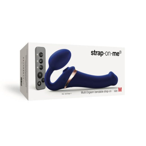 Strap-on-me M - Vzduchový vibrátor bez řemínků - střední (modrý)