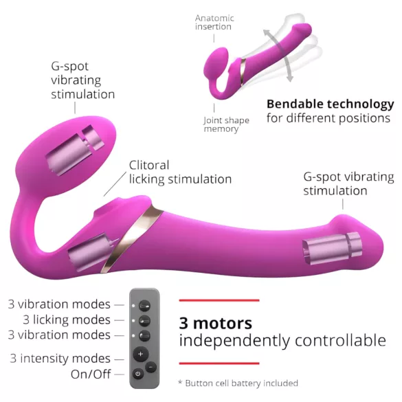 Strap-on-me M - připínací, vzduchovými vlnami stimulující vibrátor (růžový)