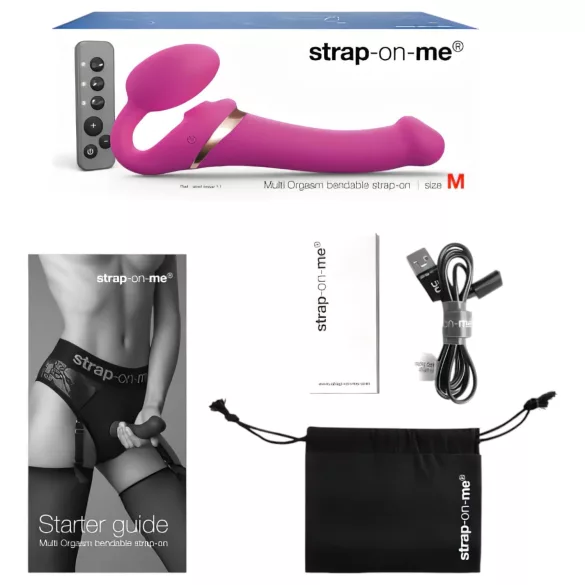 Strap-on-me M - připínací vibrátor s tlakovými vlnami - růžový