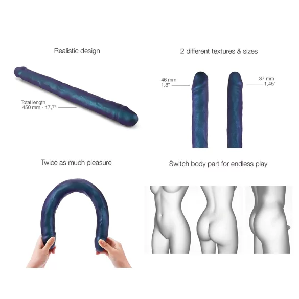 Strap-on-me - dvojité dildo - modrý metalický